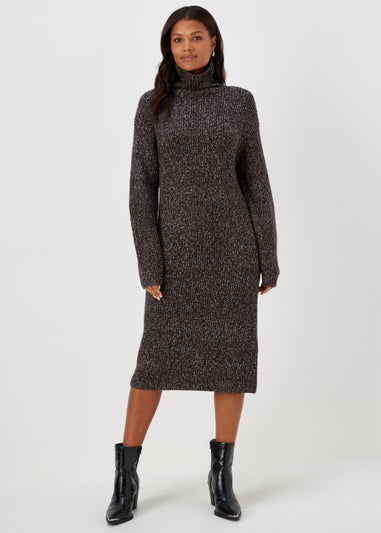 Charcoal Twist Yarn Roll Neck Dress