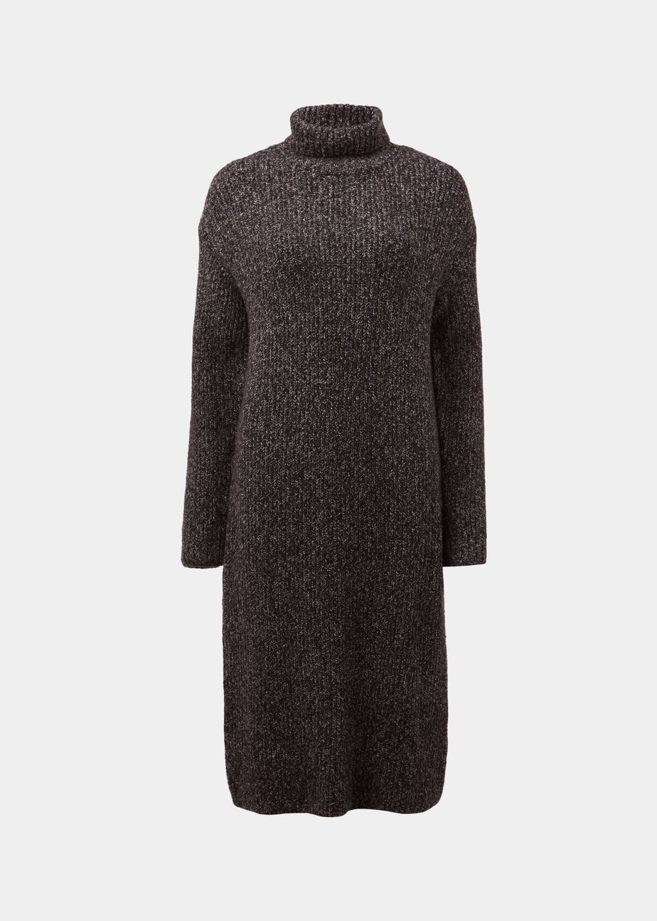 Charcoal Twist Yarn Roll Neck Dress