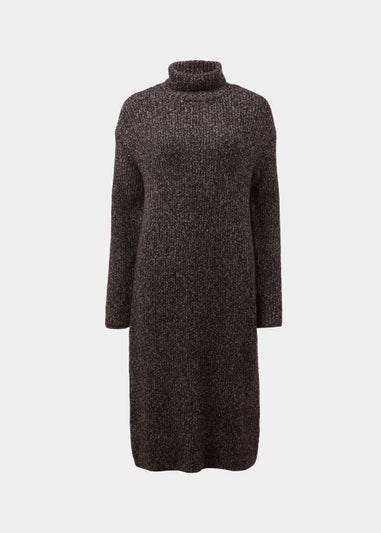 Charcoal Twist Yarn Roll Neck Dress