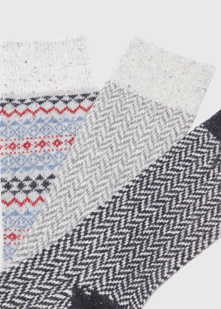 3 Pack Grey Fairisle Boot Socks