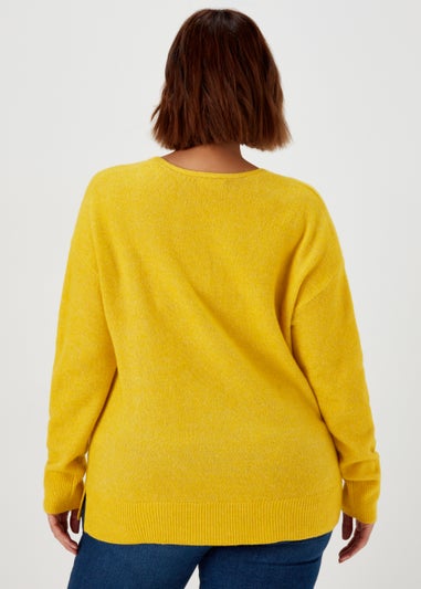 Papaya Curve Yellow V-Neck Jumper