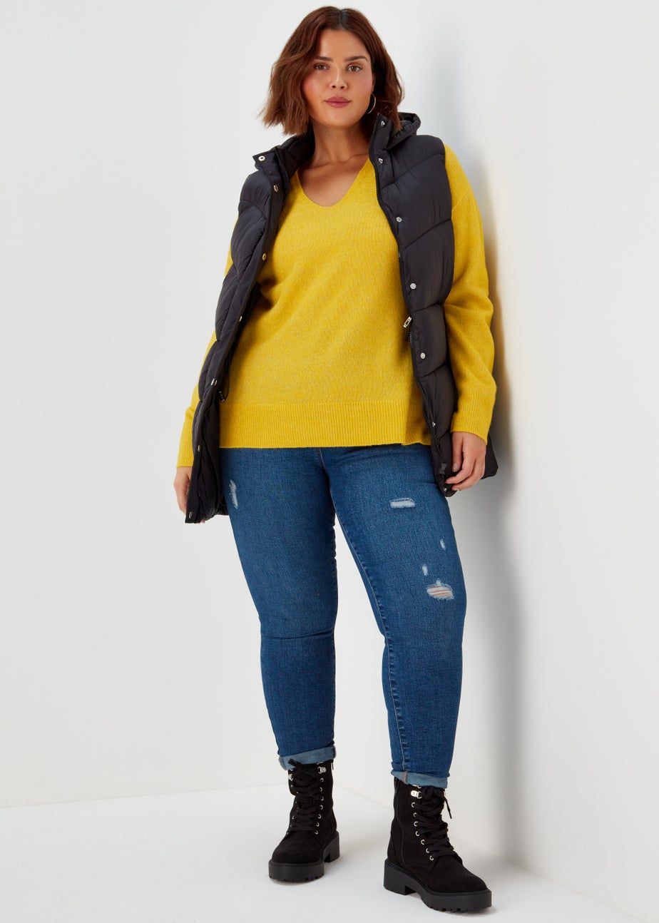 Papaya Curve Yellow V-Neck Jumper