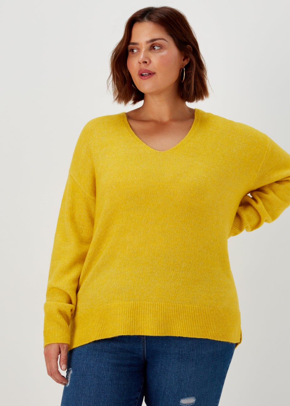 Papaya Curve Yellow V-Neck Jumper
