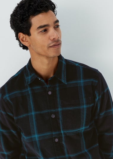 Black Check Cord Fleece Overshirt