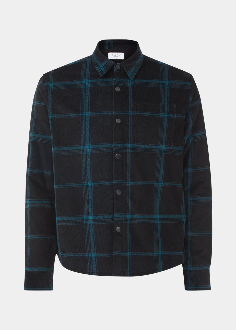 Black Check Cord Fleece Overshirt