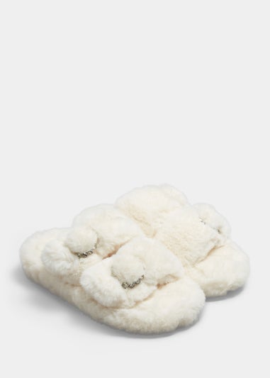 Girls Cream Double Strap Jewel Slippers (Younger 10-Older 5)