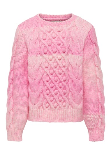 ONLY Girls Pink Cable Knit Long Sleeve Jumper (5-14yrs)