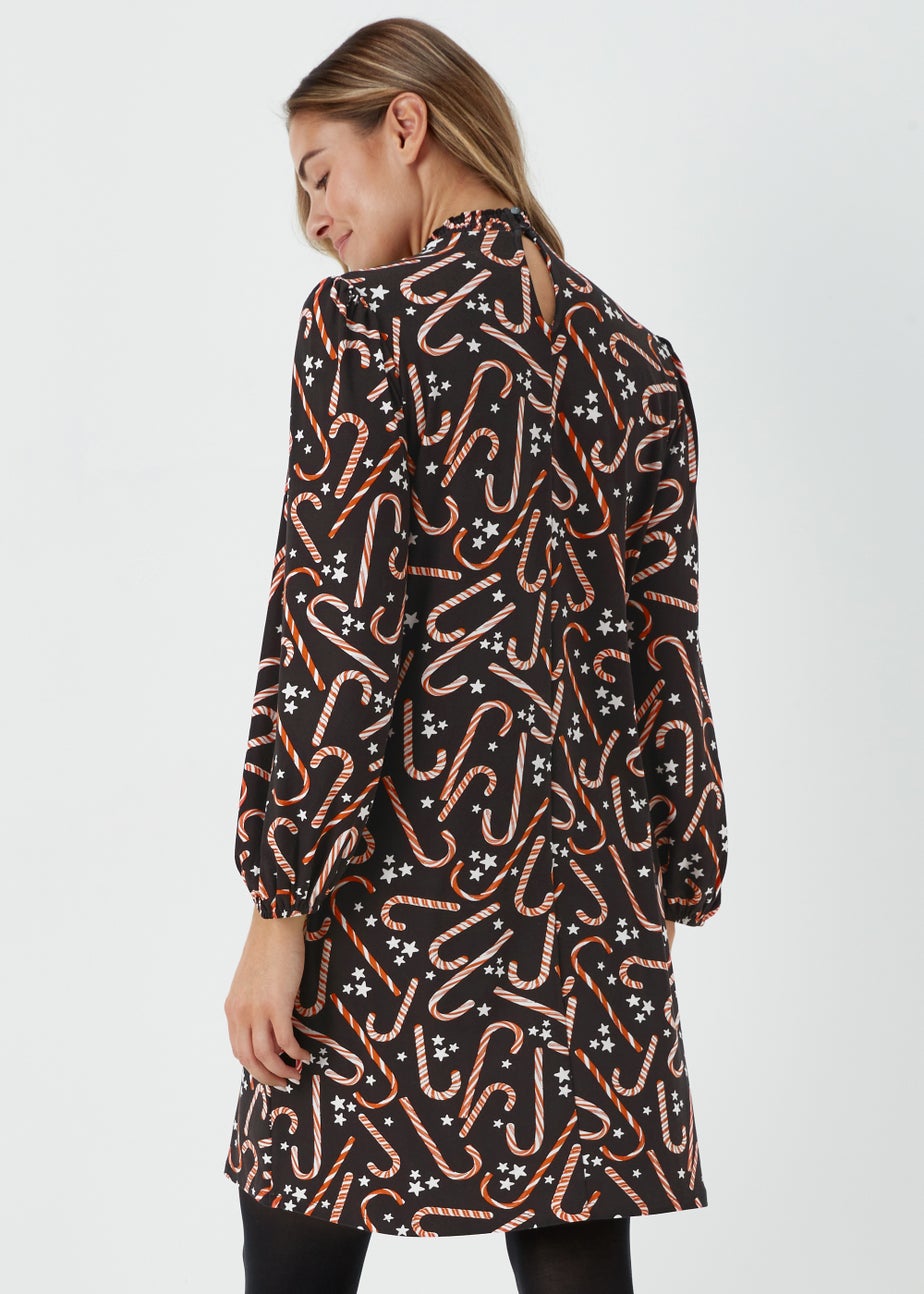 Black Super Soft Christmas Candy Cane Mini Dress