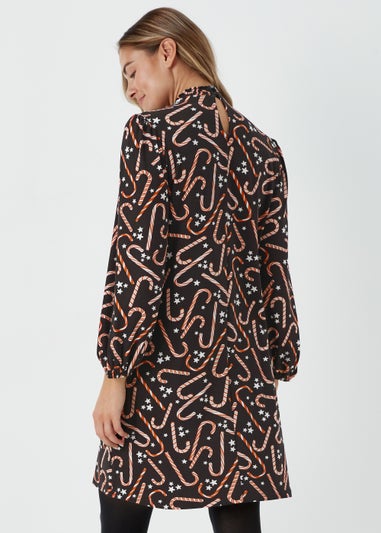 Black Super Soft Christmas Candy Cane Mini Dress