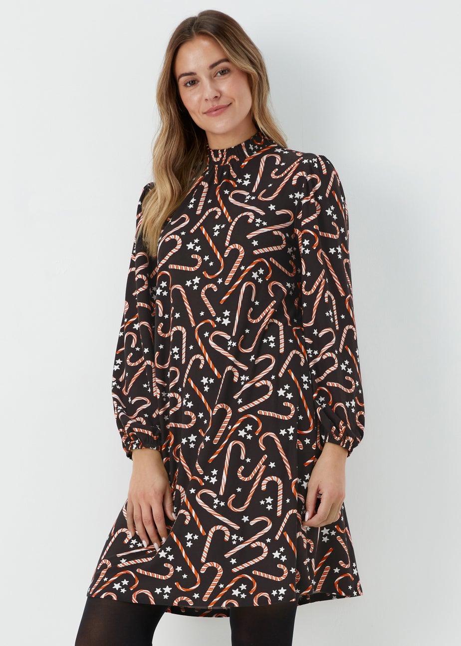 Black Super Soft Christmas Candy Cane Mini Dress