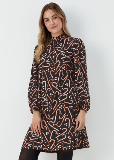 Black Super Soft Christmas Candy Cane Mini Dress