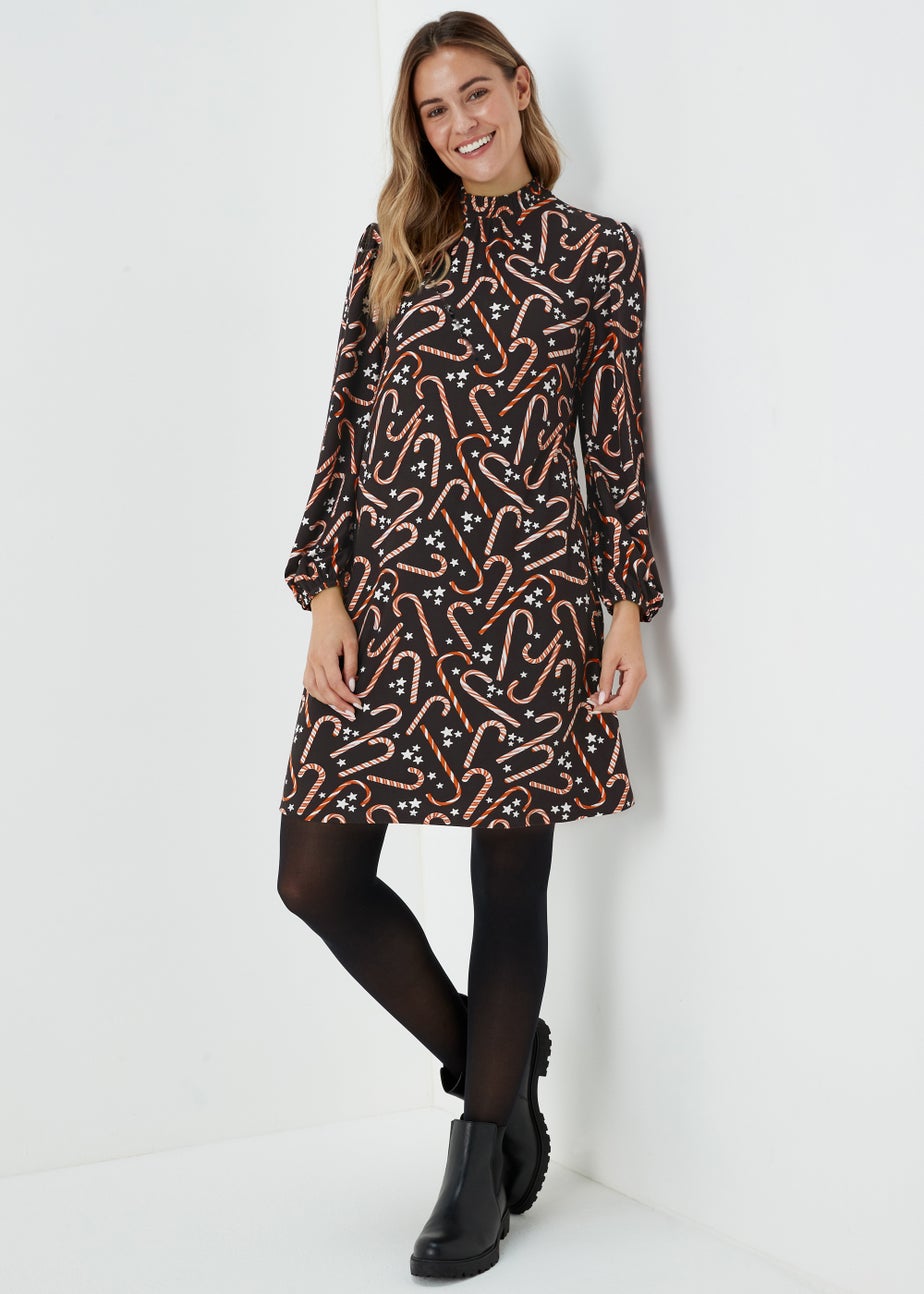 Black Super Soft Christmas Candy Cane Mini Dress