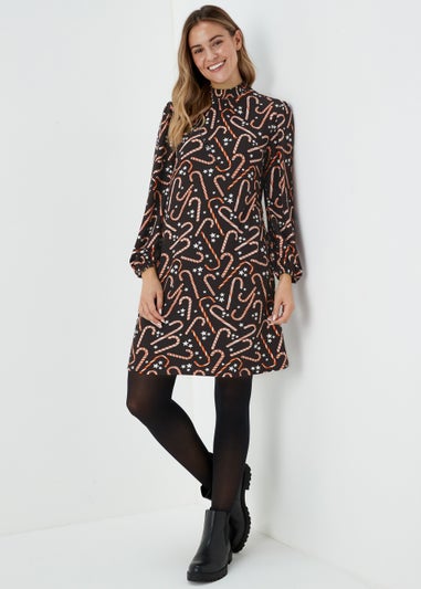 Black Super Soft Christmas Candy Cane Mini Dress