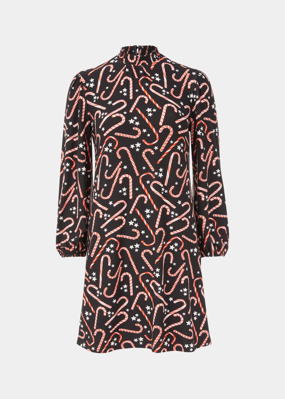 Black Super Soft Christmas Candy Cane Mini Dress