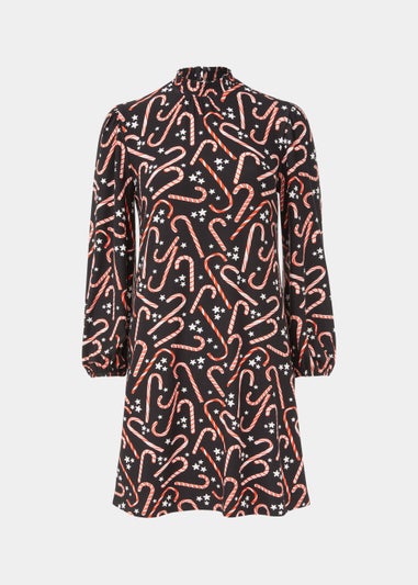 Black Super Soft Christmas Candy Cane Mini Dress