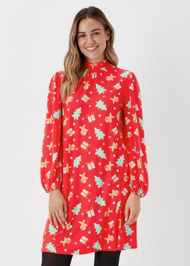 Red Super Soft Christmas Icons Mini Dress