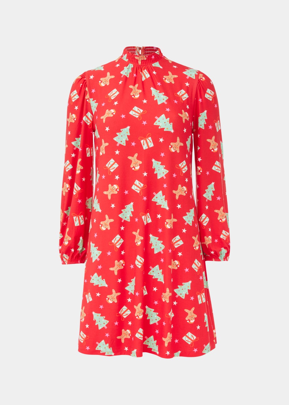 Red Super Soft Christmas Icons Mini Dress