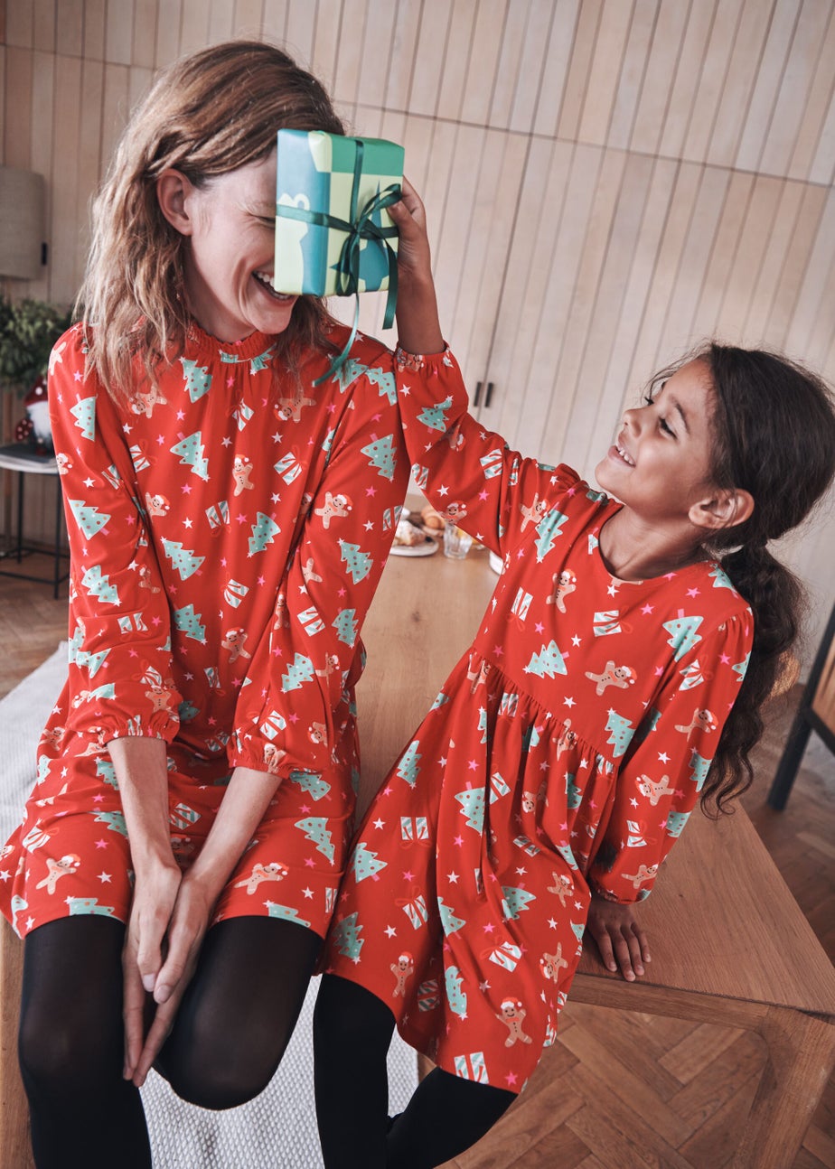 Red Super Soft Christmas Icons Mini Dress