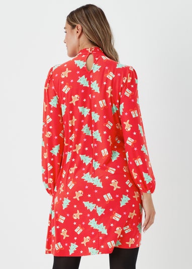 Red Super Soft Christmas Icons Mini Dress