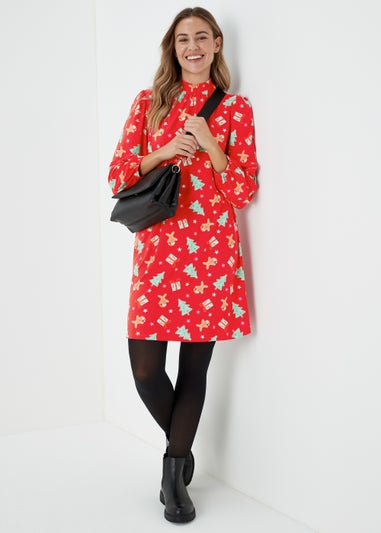 Red Super Soft Christmas Icons Mini Dress
