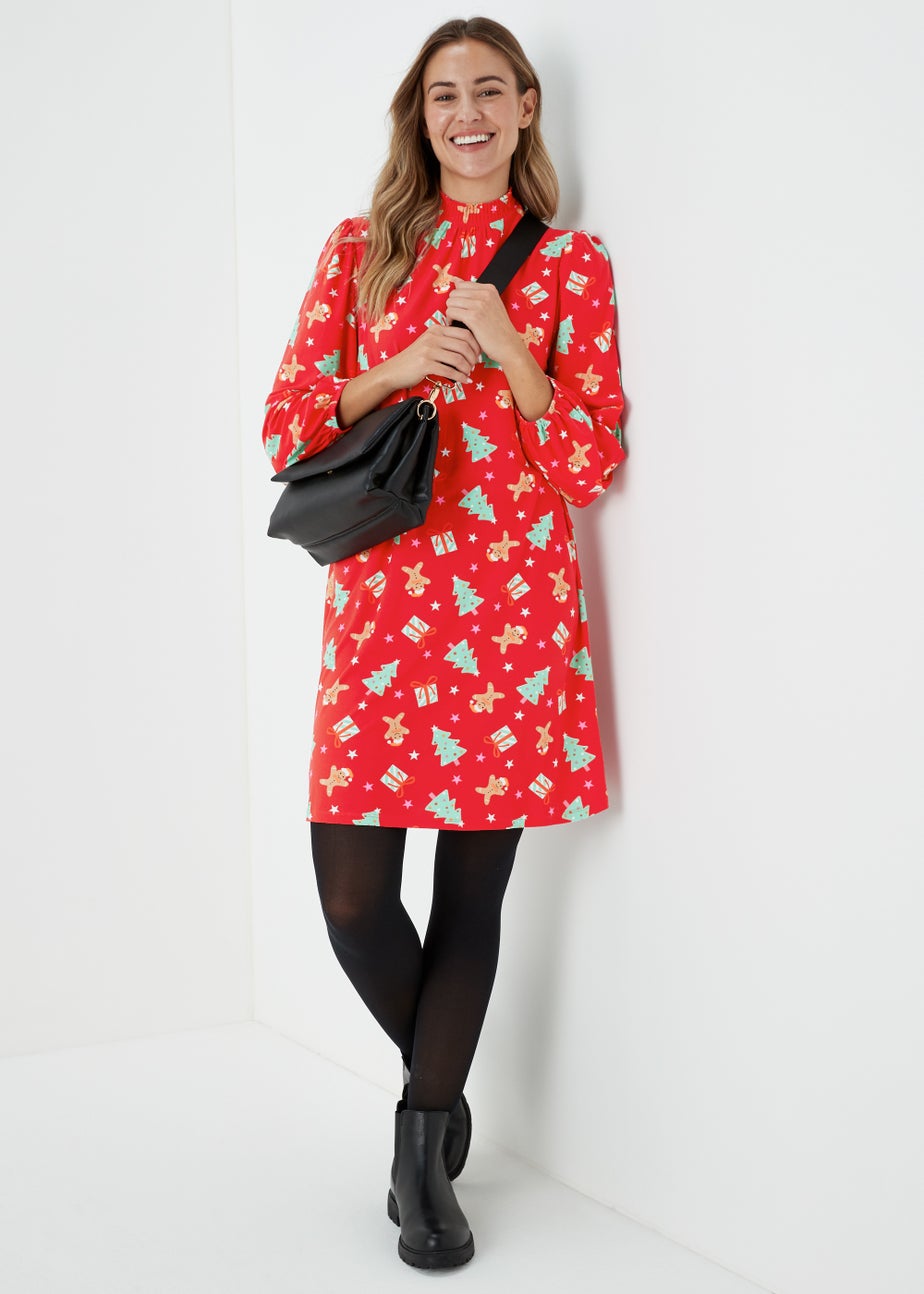 Red Super Soft Christmas Icons Mini Dress