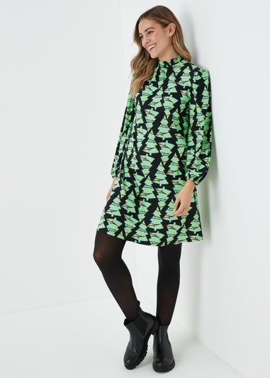 Black Super Soft Christmas Tree Mini Dress