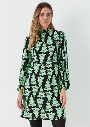 Black Super Soft Christmas Tree Mini Dress