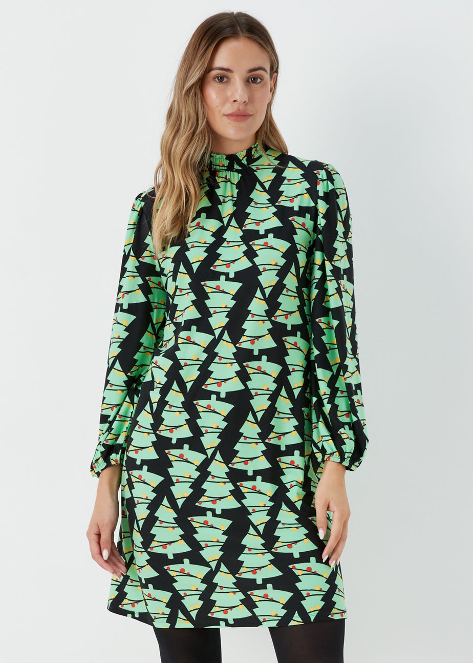 Black Super Soft Christmas Tree Mini Dress