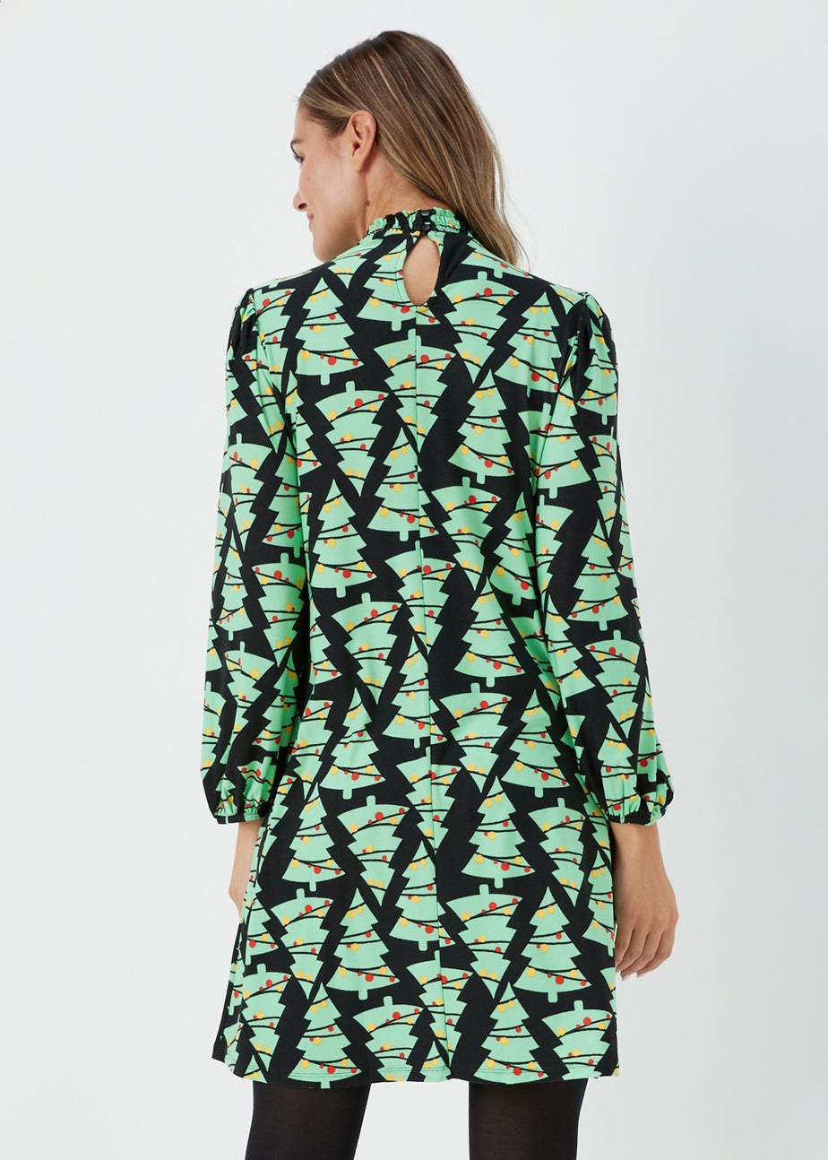 Black Super Soft Christmas Tree Mini Dress