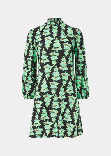 Black Super Soft Christmas Tree Mini Dress