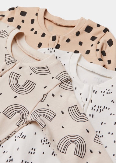 Baby 3 Pack Multicoloured Rainbow Zip Up Sleepsuits (Tiny Baby-18mths)