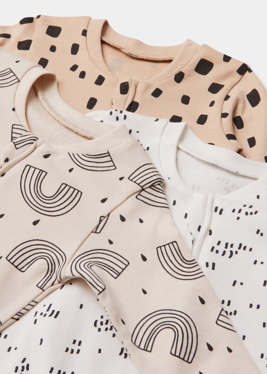 Baby 3 Pack Multicoloured Rainbow Zip Up Sleepsuits (Tiny Baby-18mths)