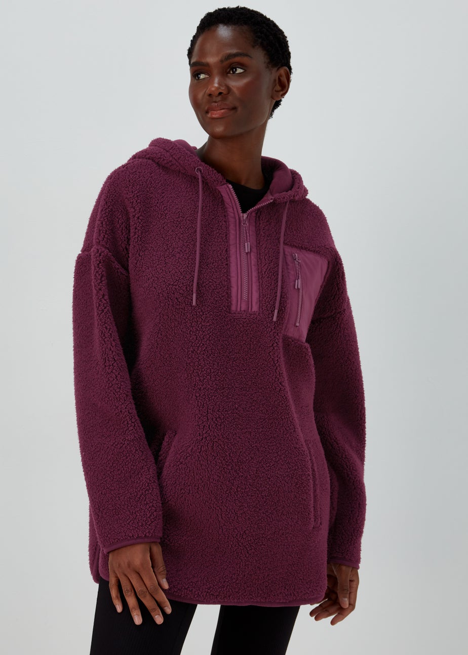 Souluxe Plum Longline Teddy Fleece Sports Hoodie Matalan