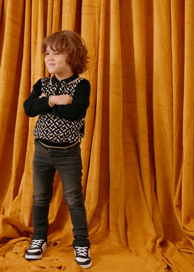 Boys Geo Knitted Long Sleeve Polo Shirt (9mths-4yrs)