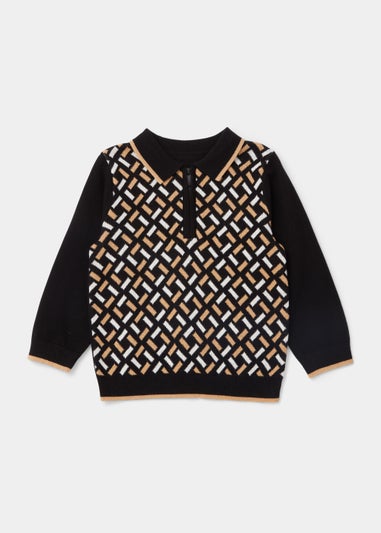 Boys Geo Knitted Long Sleeve Polo Shirt (9mths-4yrs)