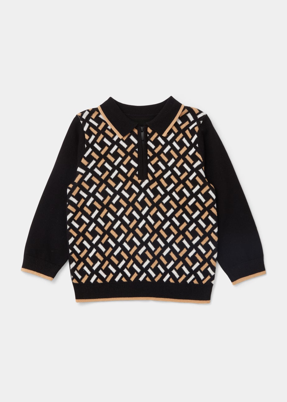 Boys Geo Knitted Long Sleeve Polo Shirt (9mths-4yrs)