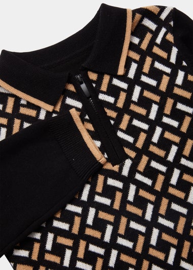 Boys Geo Knitted Long Sleeve Polo Shirt (9mths-4yrs)