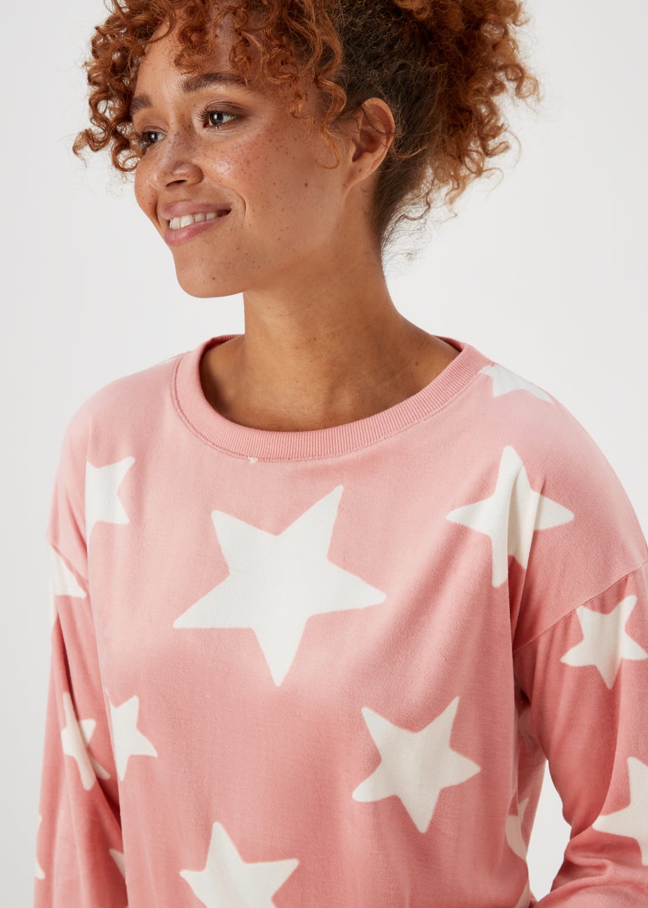 Pink Textured Velour Star Pyjama Set