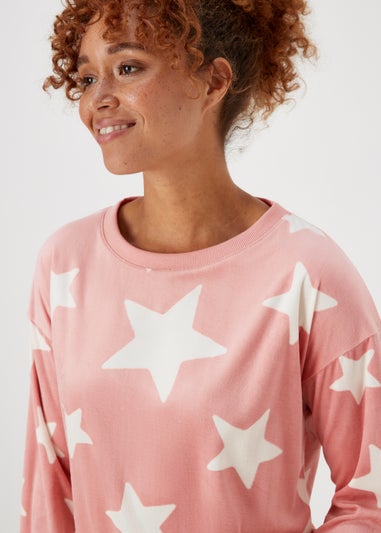 Pink Textured Velour Star Pyjama Set