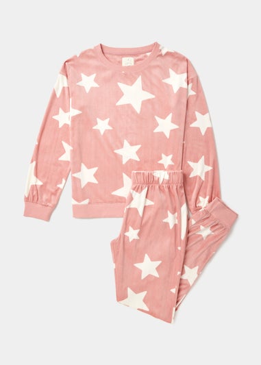 Pink Textured Velour Star Pyjama Set