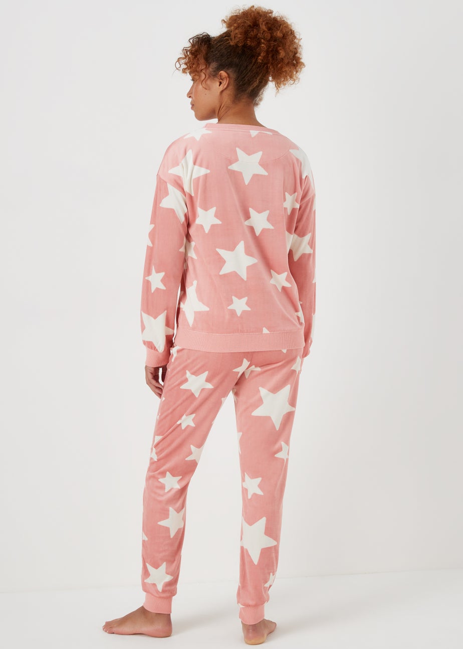 Pink Textured Velour Star Pyjama Set