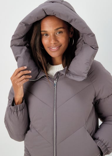 Grey Longline Chevron Padded Shower-Resistant Coat