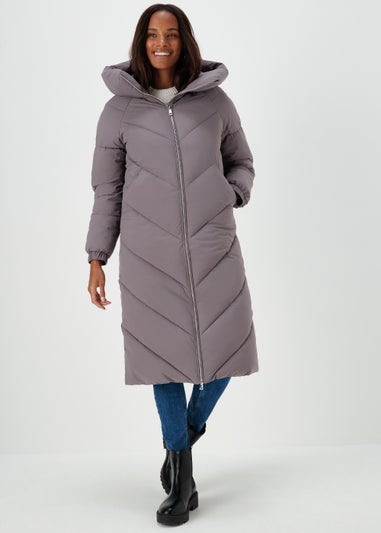 Grey Longline Chevron Padded Shower-Resistant Coat