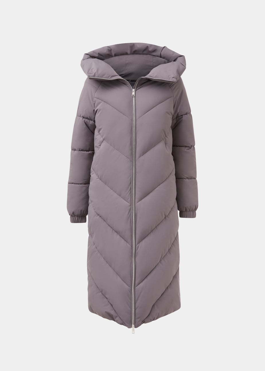 Grey Longline Chevron Padded Shower-Resistant Coat