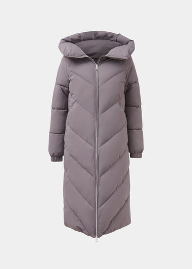 Grey Longline Chevron Padded Shower-Resistant Coat