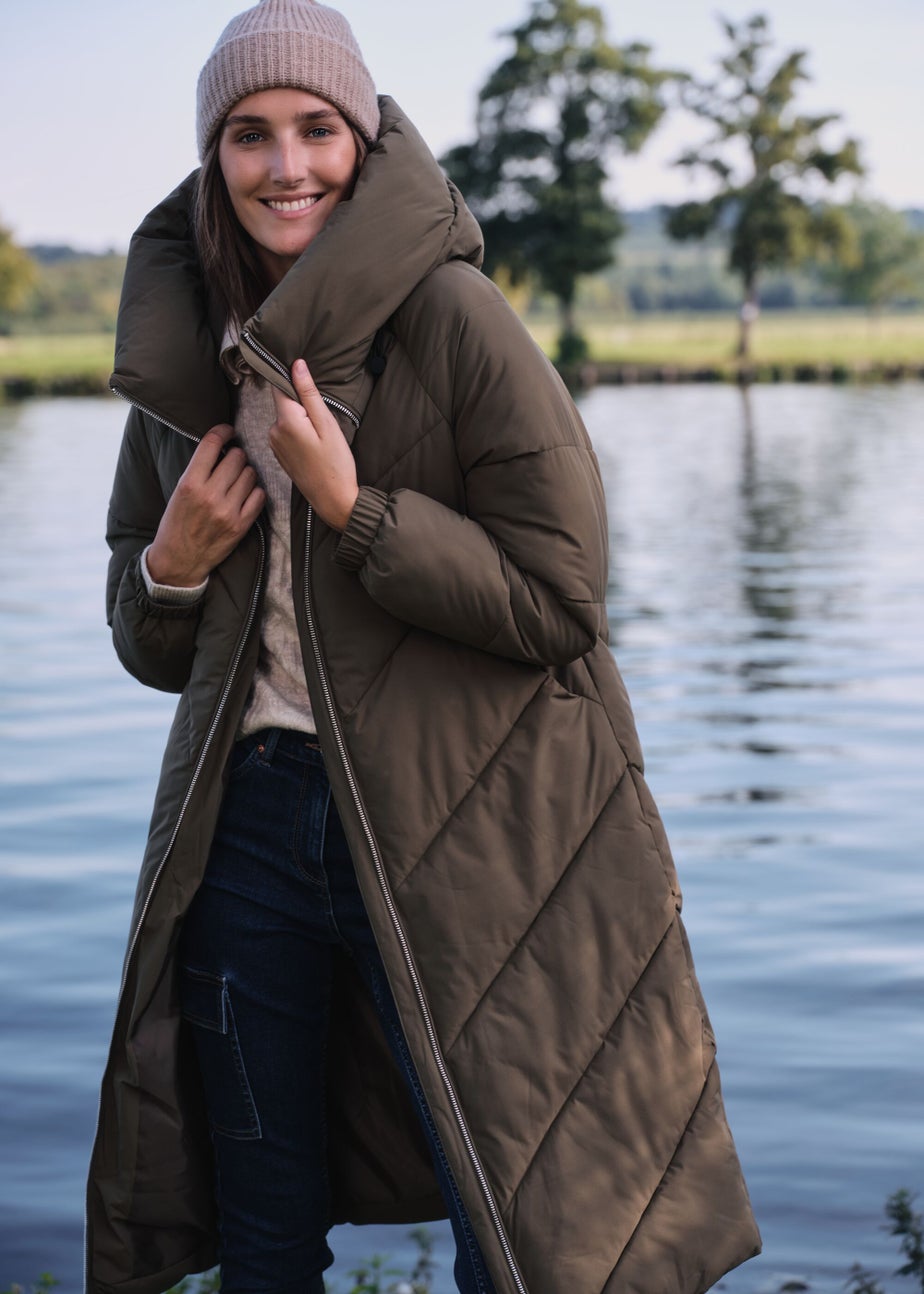 Khaki Longline Chevron Padded Shower-Resistant Coat Matalan - Main Image