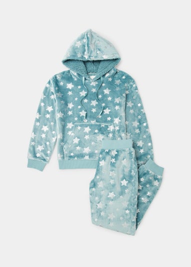 Aqua Foil Star Print Twosie Pyjama Set