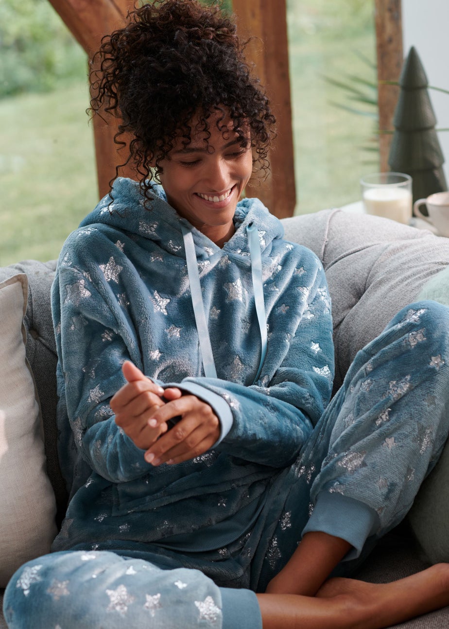 Aqua Foil Star Print Twosie Pyjama Set