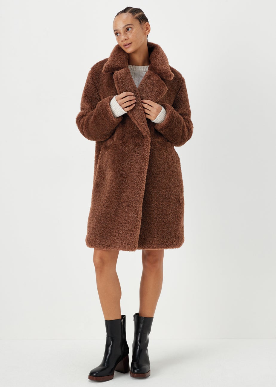 Brown Teddy Fleece Coat Matalan