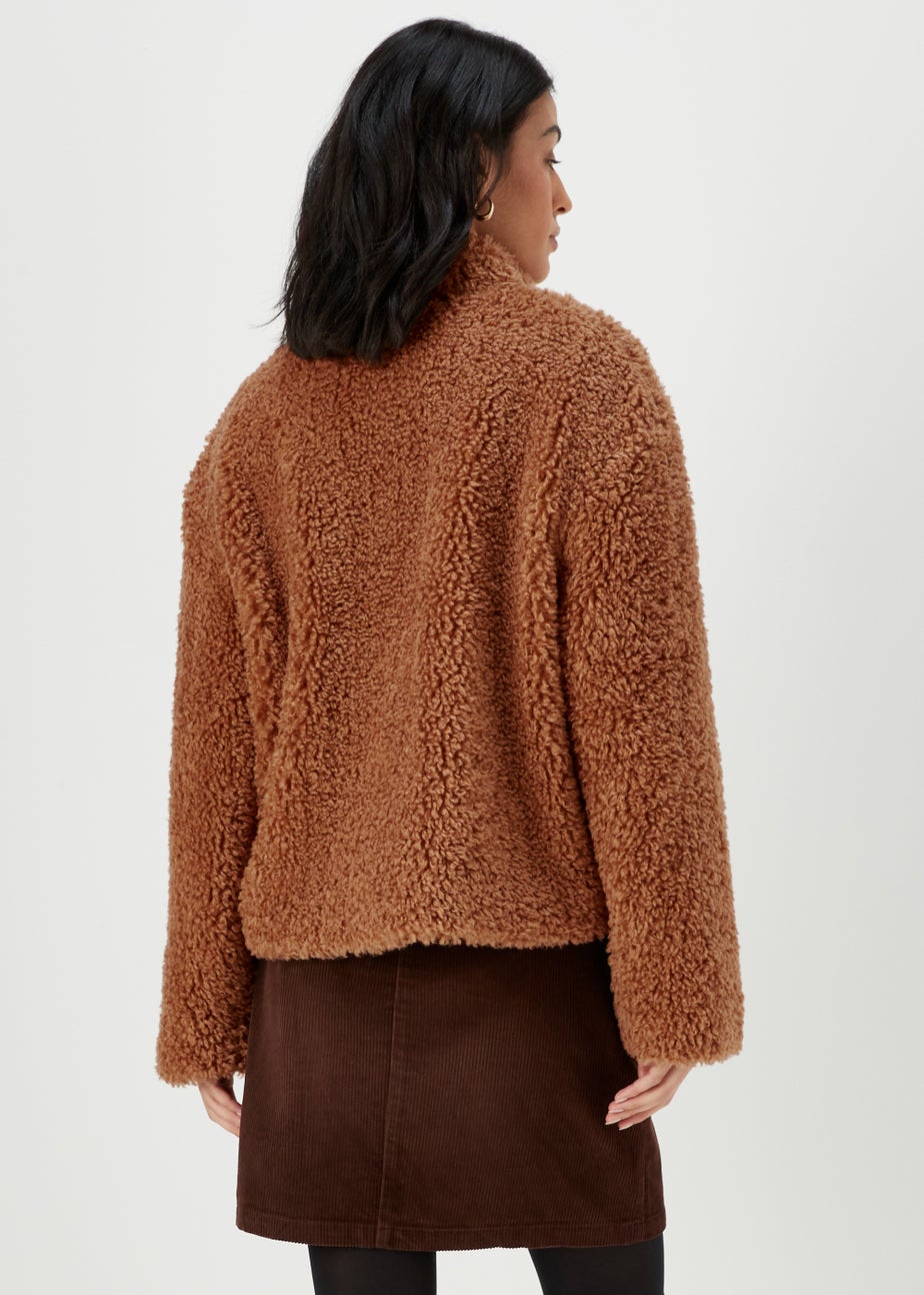 Brown Teddy Fleece Button Up Jacket